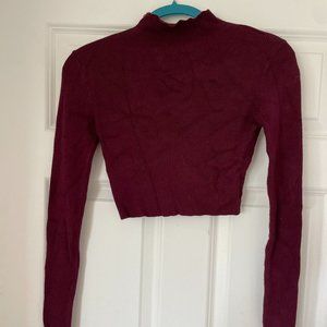 Burgundy Cropped Long Sleeve Sweater Top